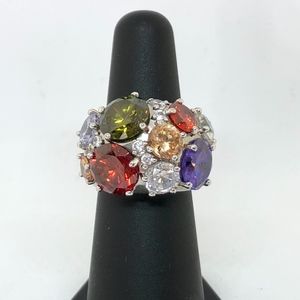 NVC Designer CZ Domed Cocktail Ring Ruby Amethyst & Clear Crystals